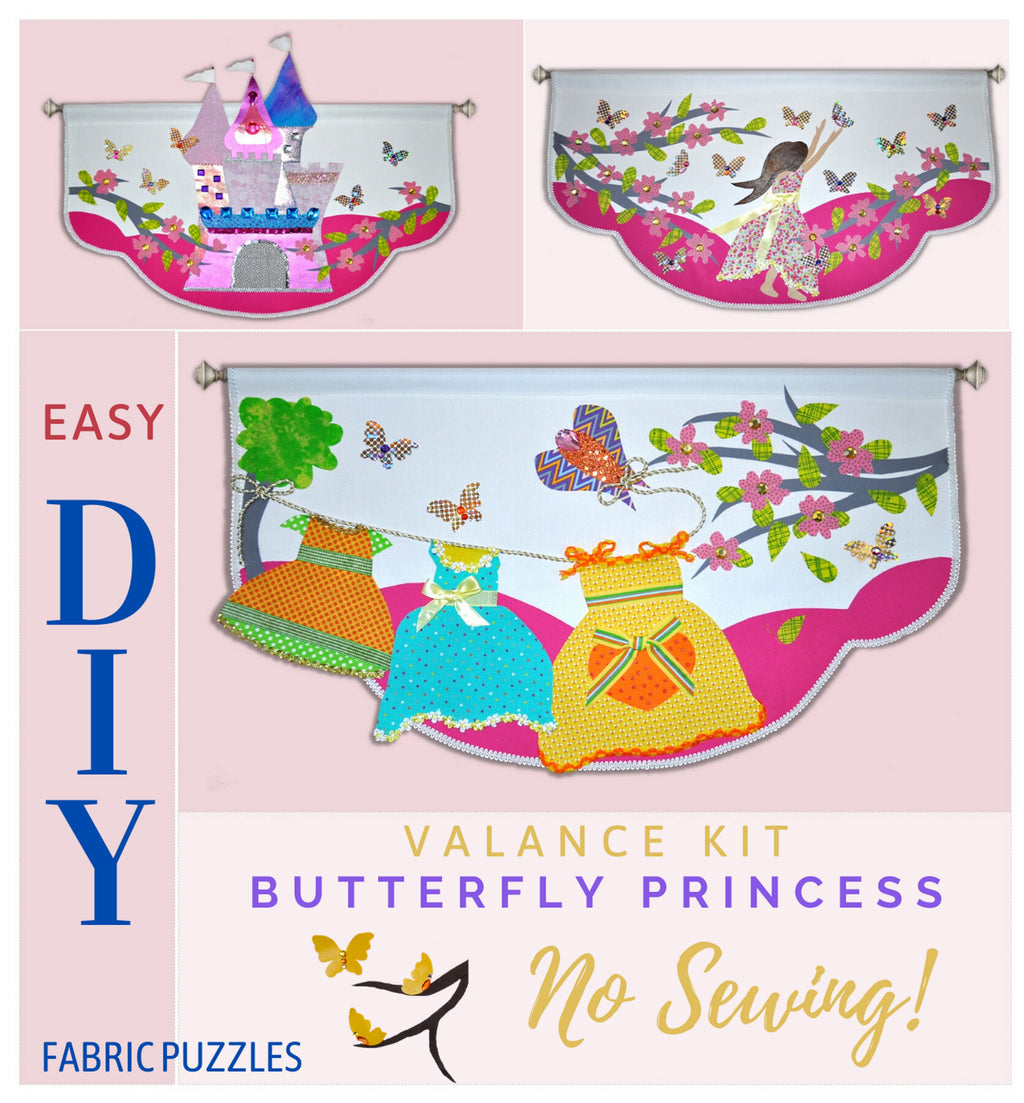 Unique 3D Butterly Princess window decoration for girls bedroom or baby nursery, no sewing.  Designed by Linda Schurr