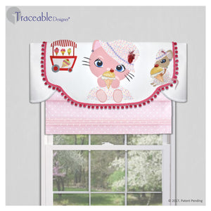 Traceable Designer girls room decorating kit, no-sew kitty valances and wall accents.  Designed by Linda Schurr