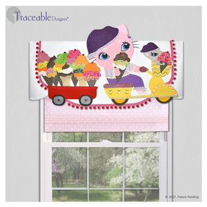 Traceable Designer girls room decorating kit, no-sew kitty valances and wall accents.  Designed by Linda Schurr