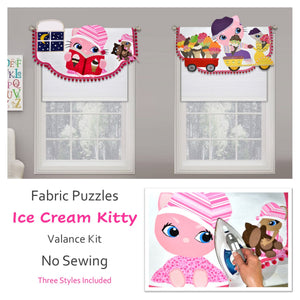 Girls Valance, DIY Kitty Window Curtain Patterns, Kids Bedroom, Playroom or Baby Nursey, No Sewing - Traceable Designer.  Designed by Linda Schurr