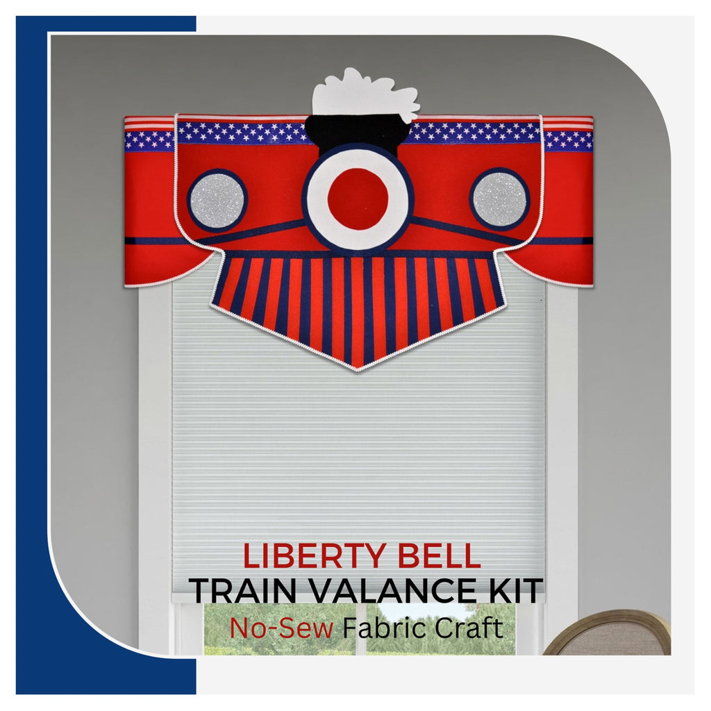 Children's patriotic red, white, and blue fabric train craft kit. Fit window sizes up to 54" wide. No sewing needed!