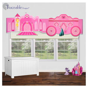 Traceable Designer princess valance and room decorating kit for girls bedroom or nursery, 3D window castle.  Designed by Linda Schurr