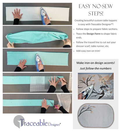 Traceable Designer DIY multi-style table decorating kit.  Usew-friendly patented no-sew forms are the ultimate sewing alternative for custom table decorating.